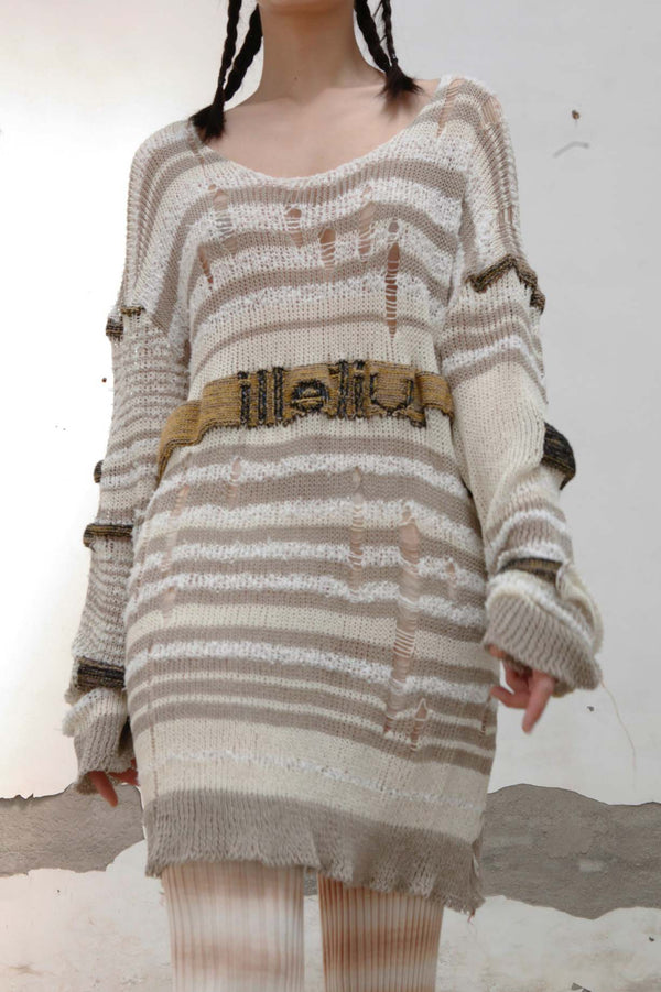 Vitelli White and Grey Striped Sweater SS22_OKT010